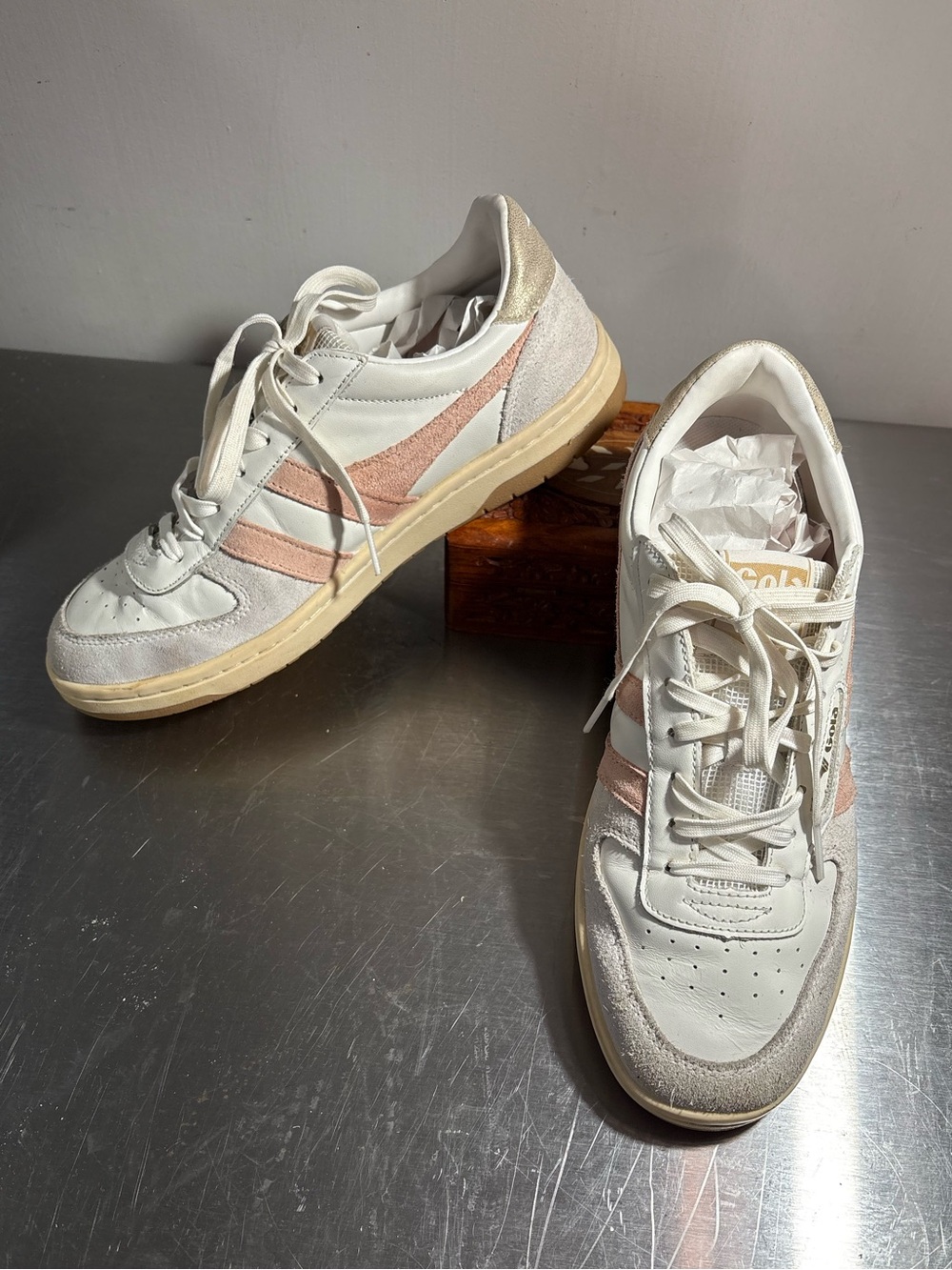 Gola Sneakers Hawk real leather and suede White pink 8.5